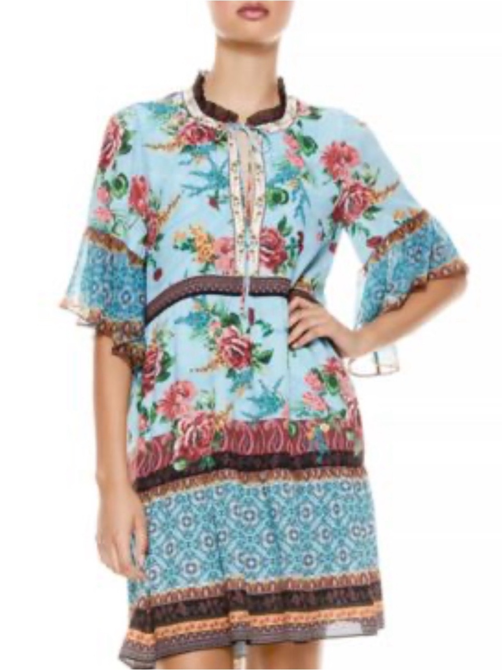 Alice + Olivia Blue Floral Border-Print Mini Dress